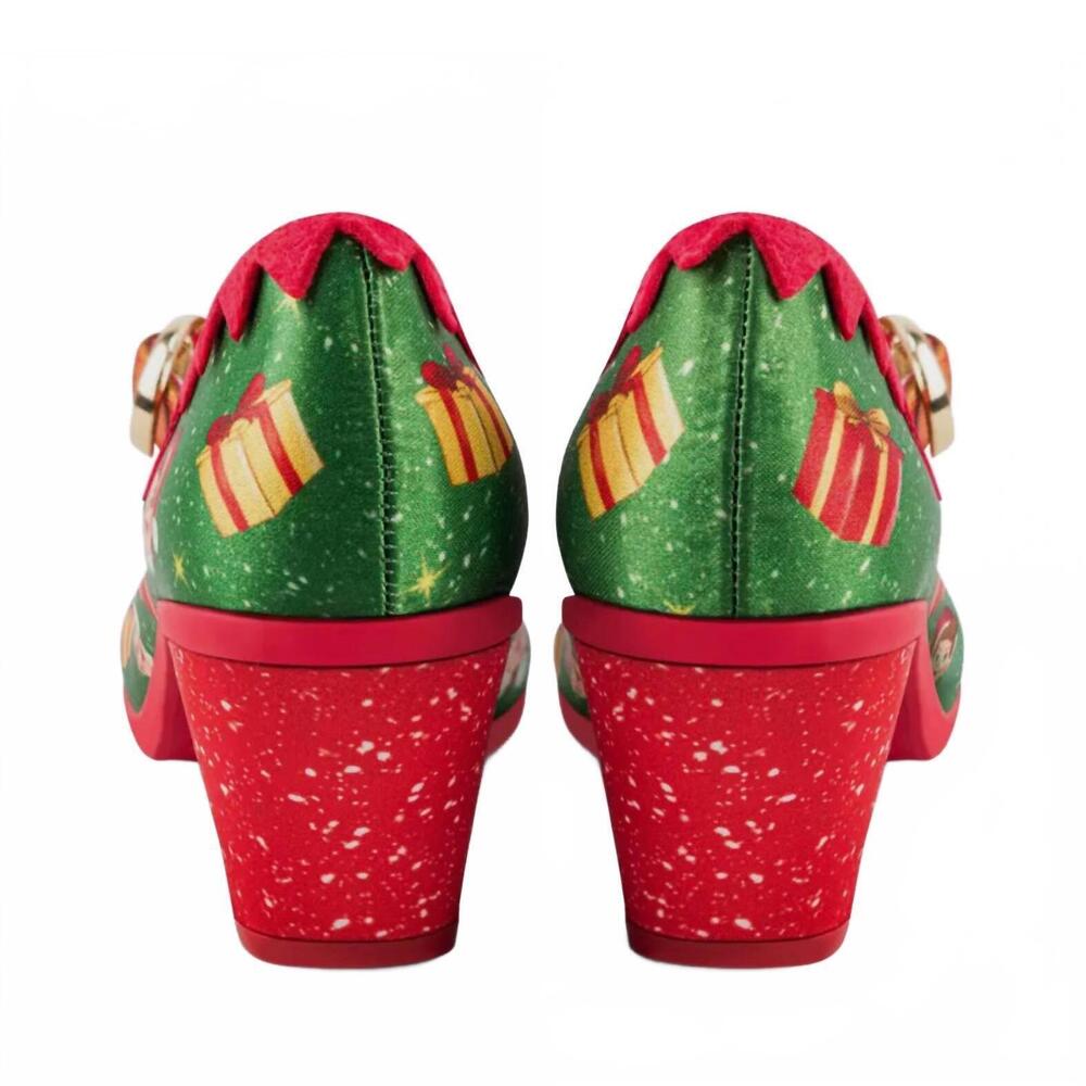 NEW HOT CHOCOLATE DESIGN women's mid heels elf mary jane pump in multi xmas - Picture 3 of 4